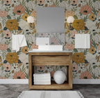 Retro Daisy Wallpaper : Peach and Mustard Flower Pattern Mural - View 2