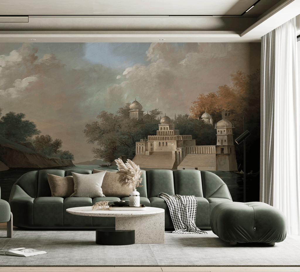 Classical Lake Wallpaper : Historic Ruins Landscape Mural - View 3