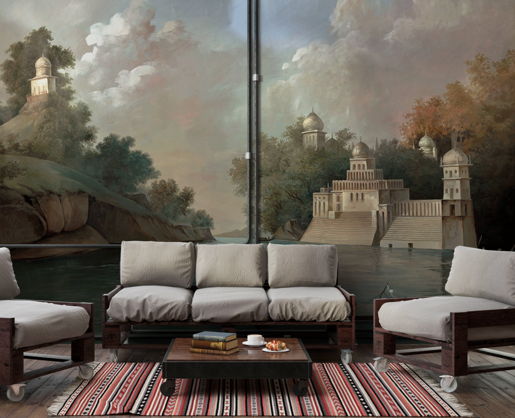 Classical Lake Wallpaper : Historic Ruins Landscape Mural