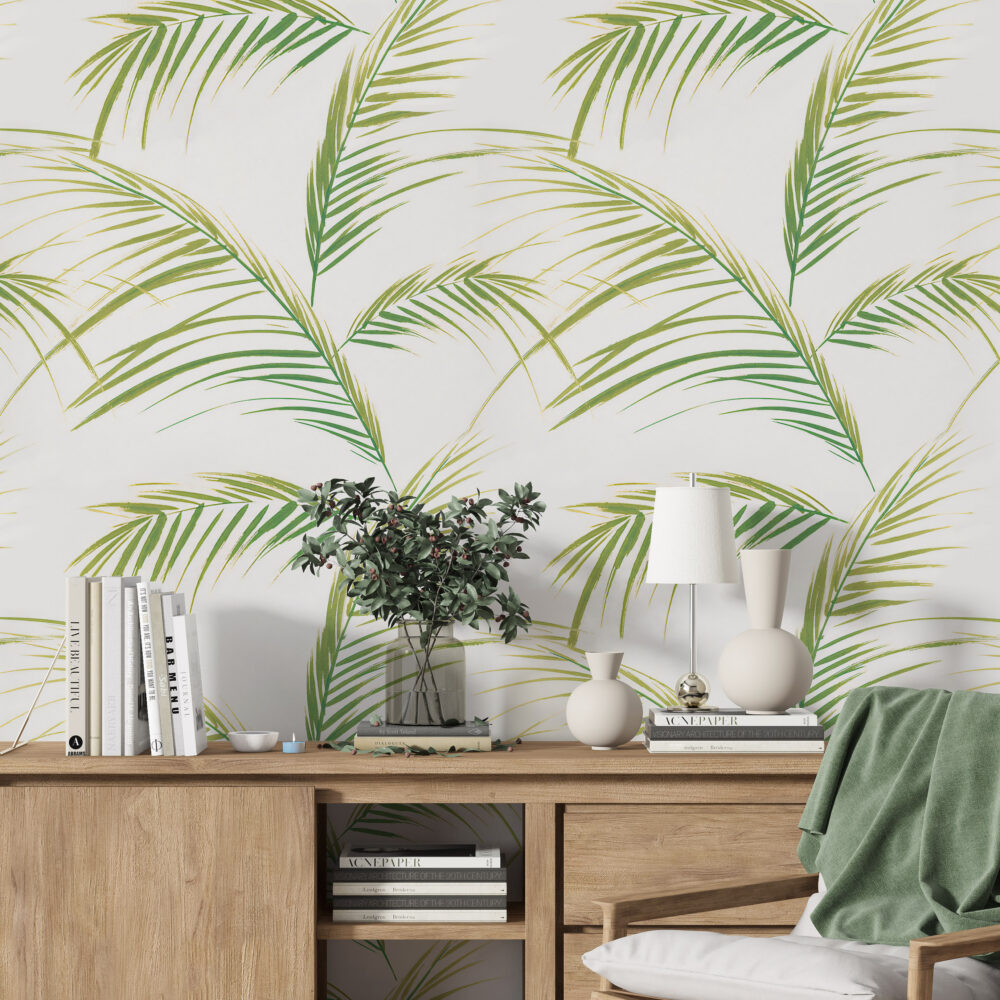 Green Bamboo Leaves Wallpaper : Fresh Palm Frond Pattern - View 3