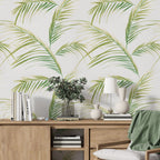 Green Bamboo Leaves Wallpaper : Fresh Palm Frond Pattern - View 3