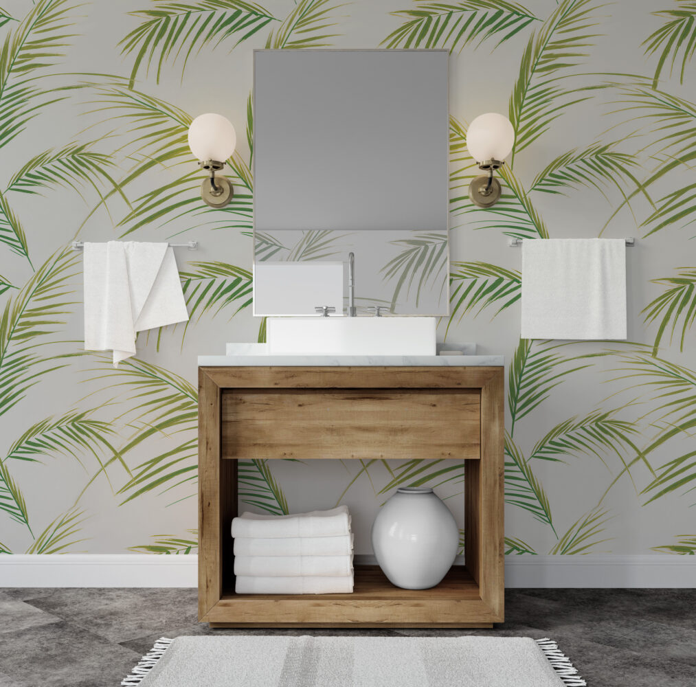 Green Bamboo Leaves Wallpaper : Fresh Palm Frond Pattern - View 4