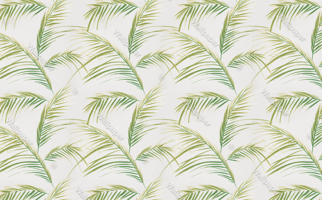 Green Bamboo Leaves Wallpaper : Fresh Palm Frond Pattern - flat design