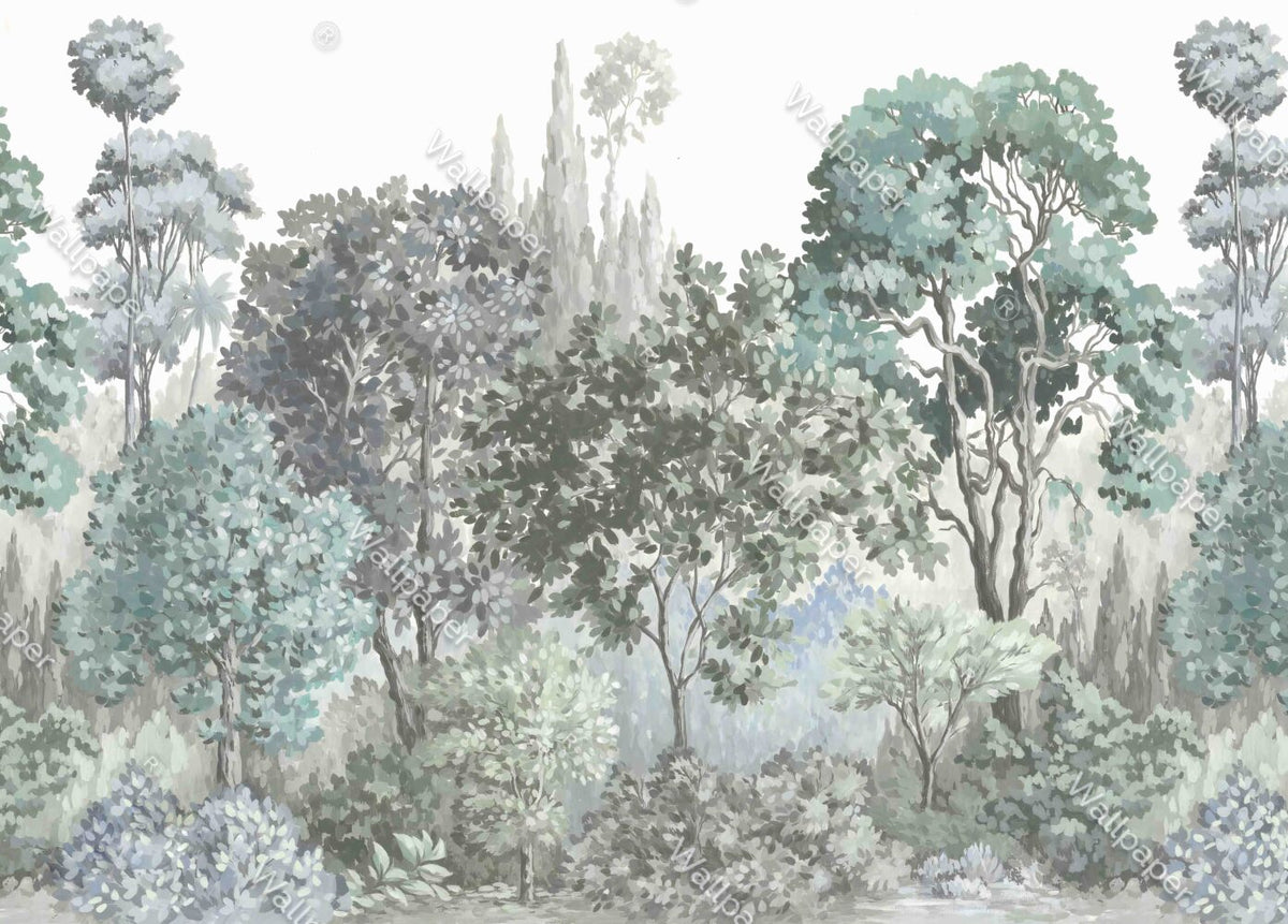 Sage Woodland Wallpaper : Soft Green Tree Canopy Mural - View 2