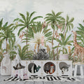 Safari Palms Wallpaper : Monkeys and Parrots Kids Mural