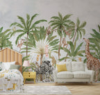 Safari Palms Wallpaper : Monkeys and Parrots Kids Mural - View 6