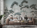 Nordic Forest Wallpaper : Blue Green Misty Pine Mural