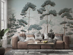 Nordic Forest Wallpaper : Blue Green Misty Pine Mural