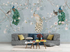 Peacock Blossom Wallpaper : Soft Blue Chinoiserie Mural - View 2
