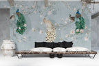 Peacock Blossom Wallpaper : Soft Blue Chinoiserie Mural
