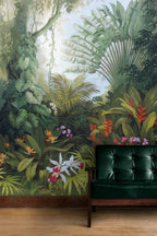 Lush Rainforest Wallpaper : Bird of Paradise and Orchids Mural - View 3
