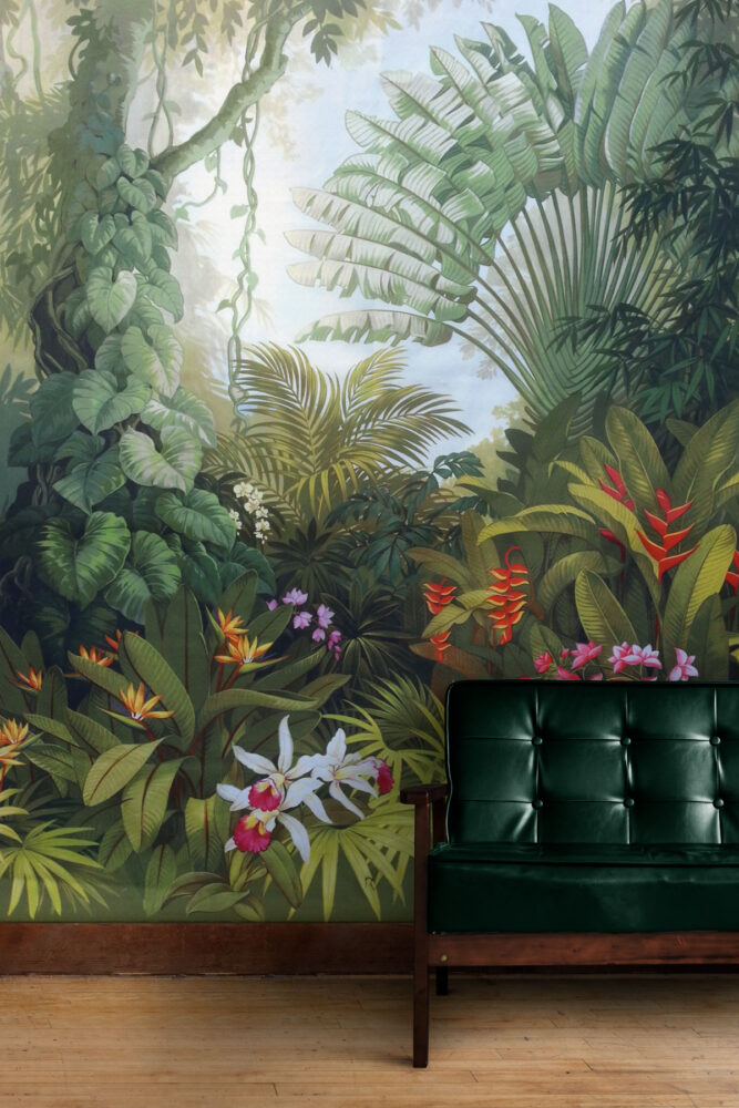 Lush Rainforest Wallpaper : Bird of Paradise and Orchids Mural - View 3