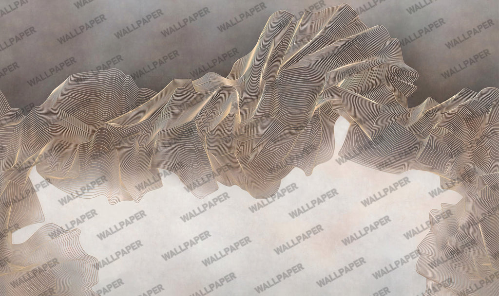 Gold Line Wave Wallpaper : Flowing Contour Abstract Mural - View 2