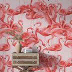 Pink Flamingos Wallpaper : Coral Flamingo Flock Mural - View 5