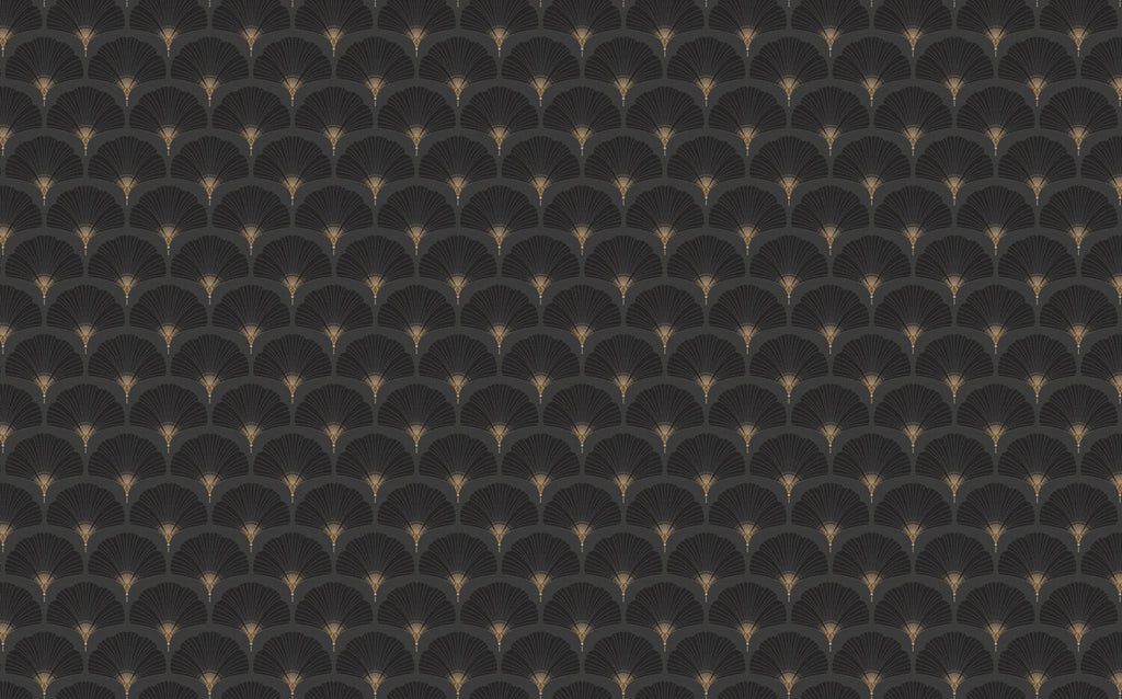 Black Art Deco Fan Wallpaper : Gold Scallop Pattern - View 2