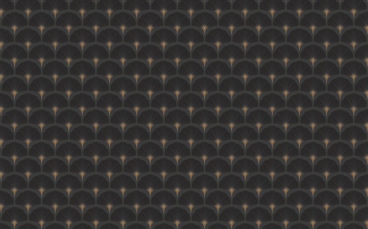 Black Art Deco Fan Wallpaper : Gold Scallop Pattern - View 2