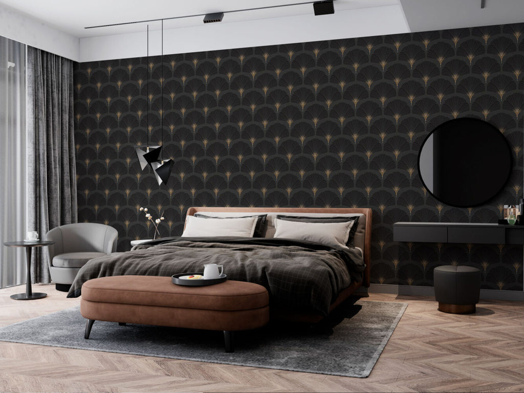 Black Art Deco Fan Wallpaper : Gold Scallop Pattern - View 4