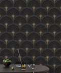 Black Art Deco Fan Wallpaper : Gold Scallop Pattern