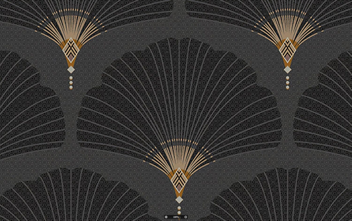 Black Art Deco Fan Wallpaper : Gold Scallop Pattern - View 5