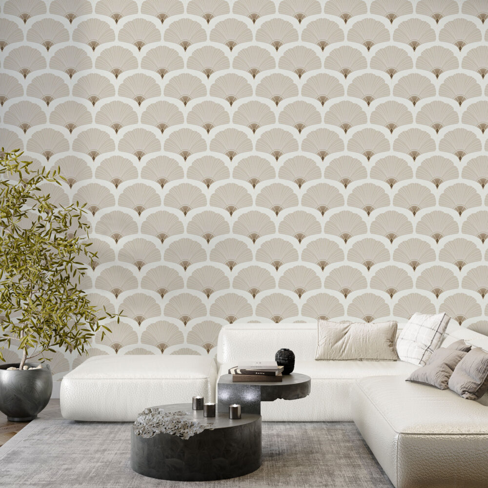 Beige Art Deco Fan Wallpaper : Scallop Shell Pattern - View 3