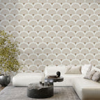 Beige Art Deco Fan Wallpaper : Scallop Shell Pattern - View 3