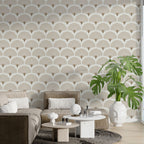 Beige Art Deco Fan Wallpaper : Scallop Shell Pattern