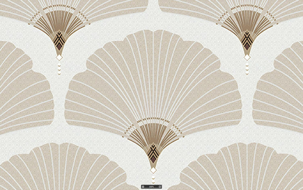 Beige Art Deco Fan Wallpaper : Scallop Shell Pattern - View 5