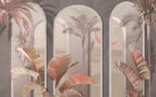 Blush Arch Tropical Wallpaper : Pastel Columns and Leaves Mural - View 2