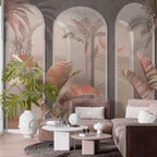 Blush Arch Tropical Wallpaper : Pastel Columns and Leaves Mural - View 3