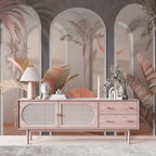 Blush Arch Tropical Wallpaper : Pastel Columns and Leaves Mural