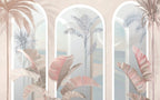 Pastel Arch Tropical Wallpaper : Beige Columns and Coral Leaves Mural - View 2