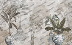 Vintage Botanical Wallpaper : Tropical Leaves and Vases Mural - View 2