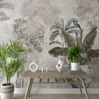 Vintage Botanical Wallpaper : Tropical Leaves and Vases Mural