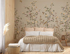 Rose Tree Birds Wallpaper : Beige Chinoiserie Garden Mural - View 2