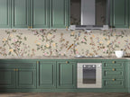 Rose Tree Birds Wallpaper : Beige Chinoiserie Garden Mural - View 4