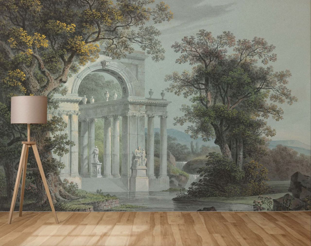 Riverside Marble Columns Wallpaper : Classical Temple Landscape Mural - View 2