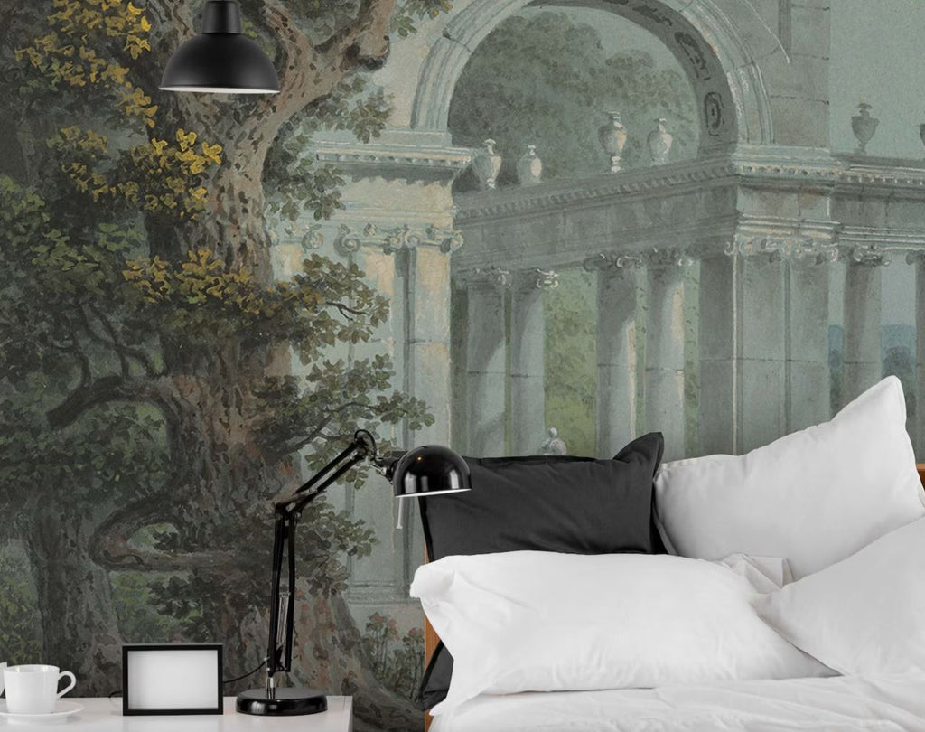 Riverside Marble Columns Wallpaper : Classical Temple Landscape Mural - View 3