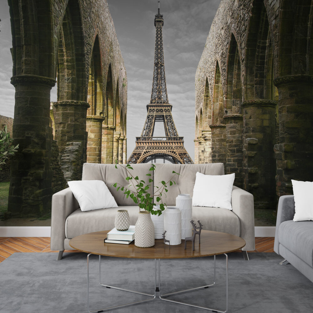 Eiffel Tower Arches Wallpaper : Paris View Through Ruins Mural - View 3