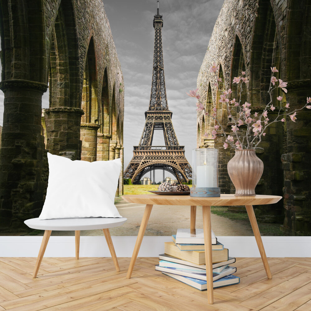 Eiffel Tower Arches Wallpaper : Paris View Through Ruins Mural - View 4