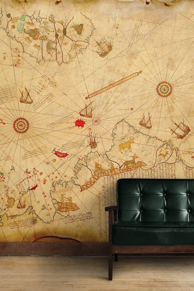 Piri Reis Map Wallpaper : Antique Ottoman World Map Mural - View 2