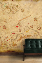 Piri Reis Map Wallpaper : Antique Ottoman World Map Mural - View 2