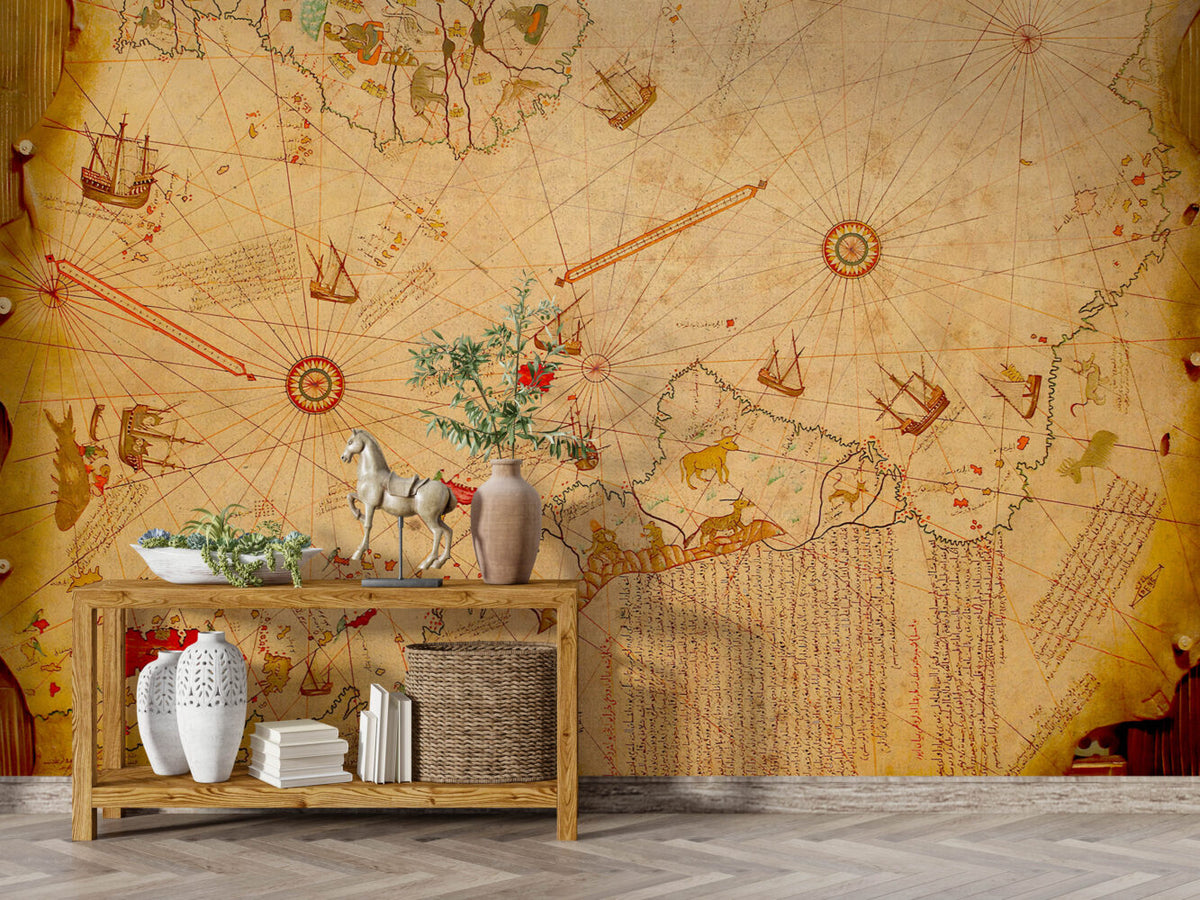 Piri Reis Map Wallpaper : Antique Ottoman World Map Mural - View 3