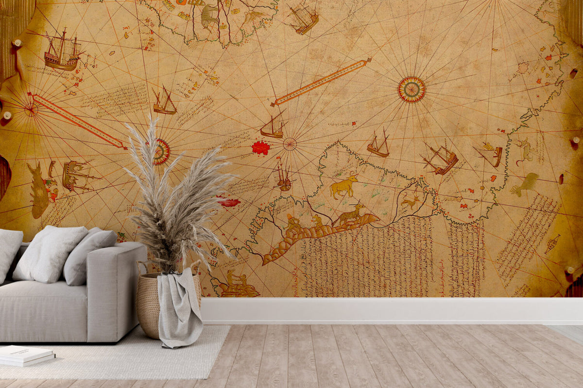 Piri Reis Map Wallpaper : Antique Ottoman World Map Mural - View 4