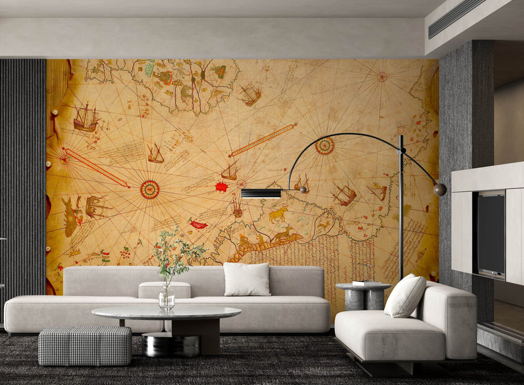 Piri Reis Map Wallpaper : Antique Ottoman World Map Mural - View 5