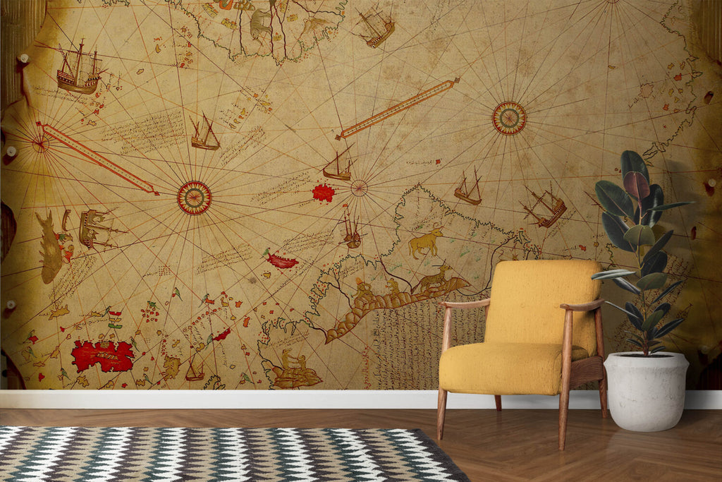 Piri Reis Map Wallpaper : Antique Ottoman World Map Mural