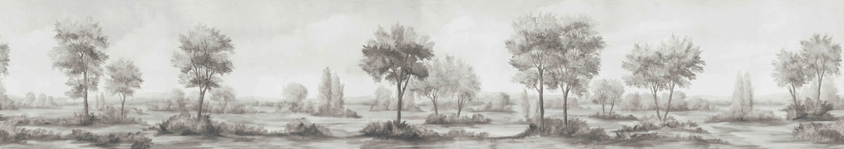Grey Savanna Tree Wallpaper : Monochrome Acacia Landscape Mural - View 2