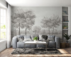 Grey Savanna Tree Wallpaper : Monochrome Acacia Landscape Mural - View 4