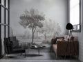 Grey Savanna Tree Wallpaper : Monochrome Acacia Landscape Mural