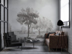 Grey Savanna Tree Wallpaper : Monochrome Acacia Landscape Mural