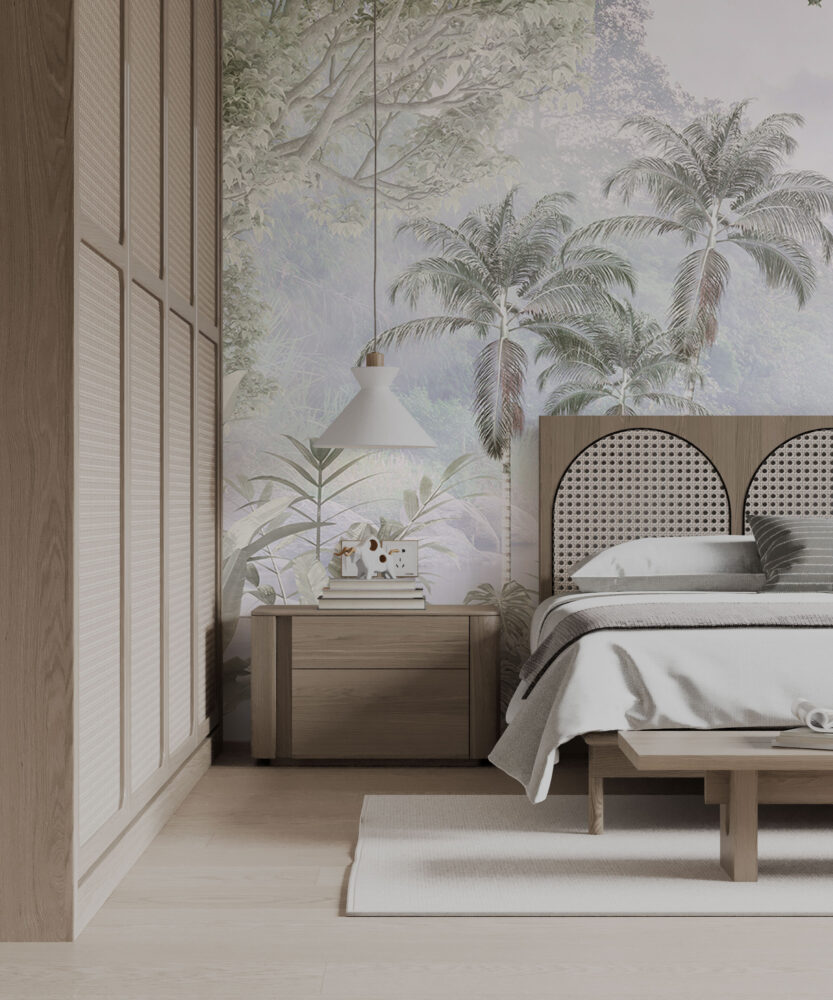Pale Tropical Forest Wallpaper : Soft Palm Jungle Mural - View 3
